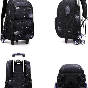 ZIRANYU Galaxy Rolling Optional Backpack Black with Stars